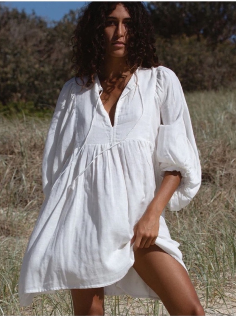 Daughters of India white gauze Kyra mini boho dress XL